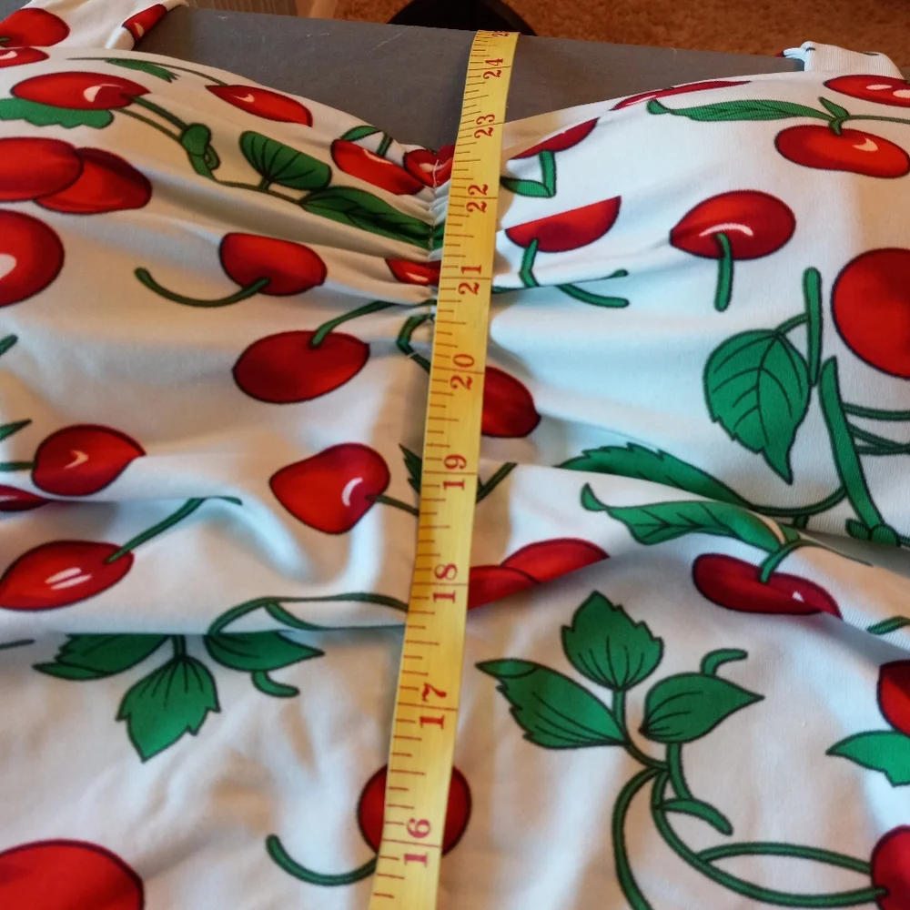 Retro Cherry Print 1-PC Bathing Suit Rockabilly 50s Pin Up Girl - Picture 11 of 13